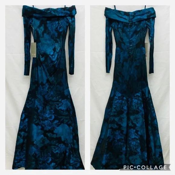 Theia strapless BODYCON trumpet metallic long gown - Picture 4 of 14